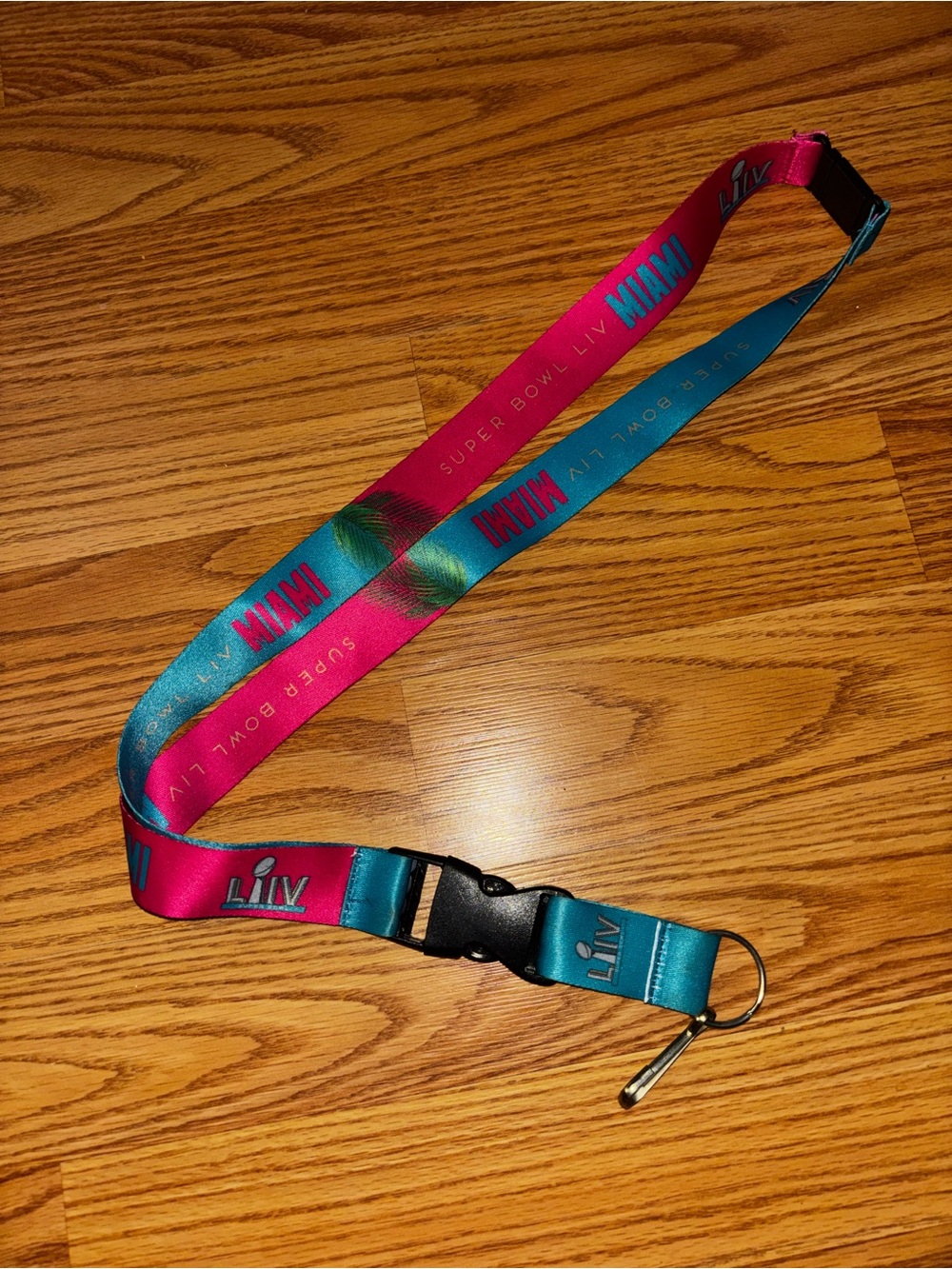 Super Bowl LIV Miami Teal & Pink Lanyard with Detachable Clip